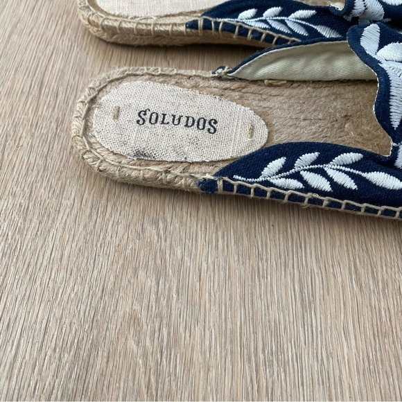 Anthropologie Soludos Blue Canvas Embroidered Mules - Picture 3 of 7